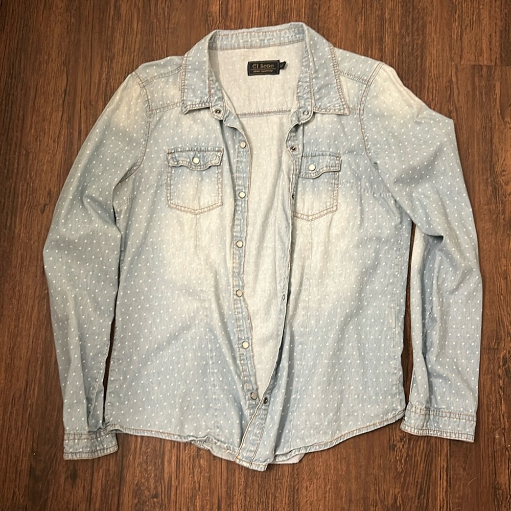 Ci Sono polka dot chambray shirt size large